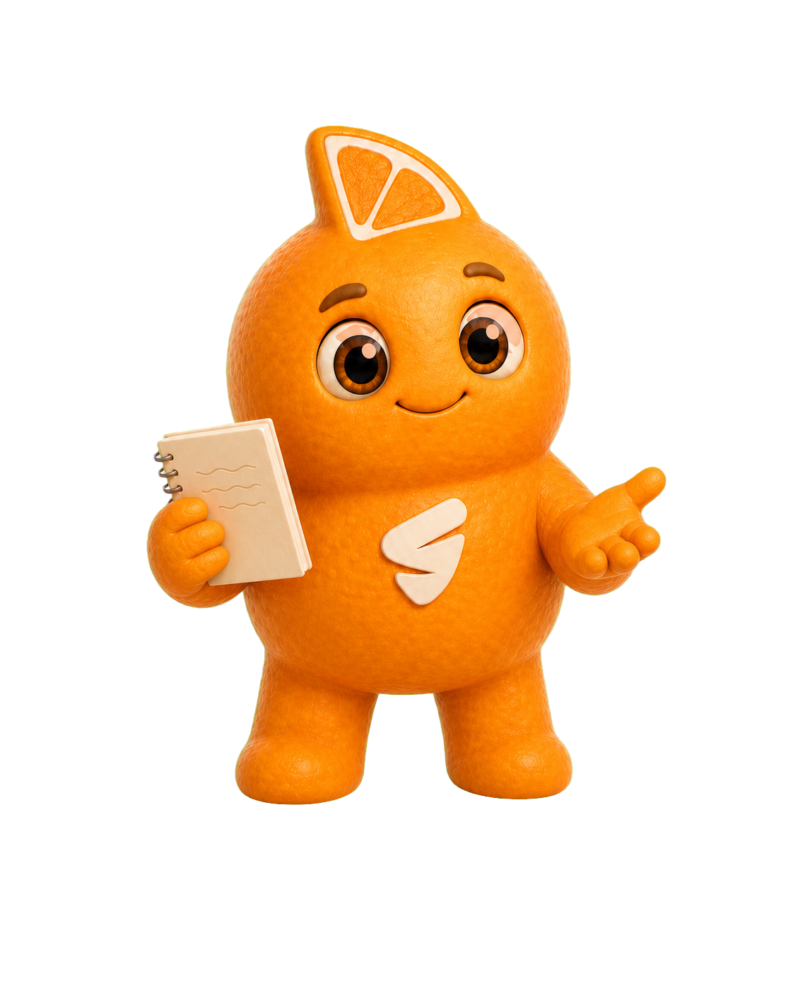 SLICE's orange mascot holding a coaching notebook and offering guidance.